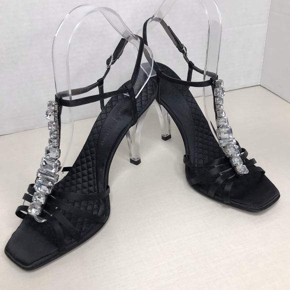 Vince Camuto Black Strappy Heel - Embellished with clear heel - Size 8 - Picture 4 of 12